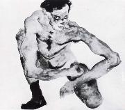 Egon Schiele Squatting male nude with stockings oil painting on canvas